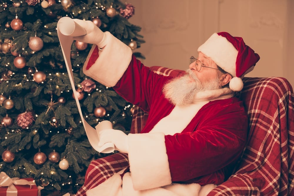 Santa looking at his list