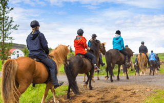 Photo of a group horseback riding in Lake George.